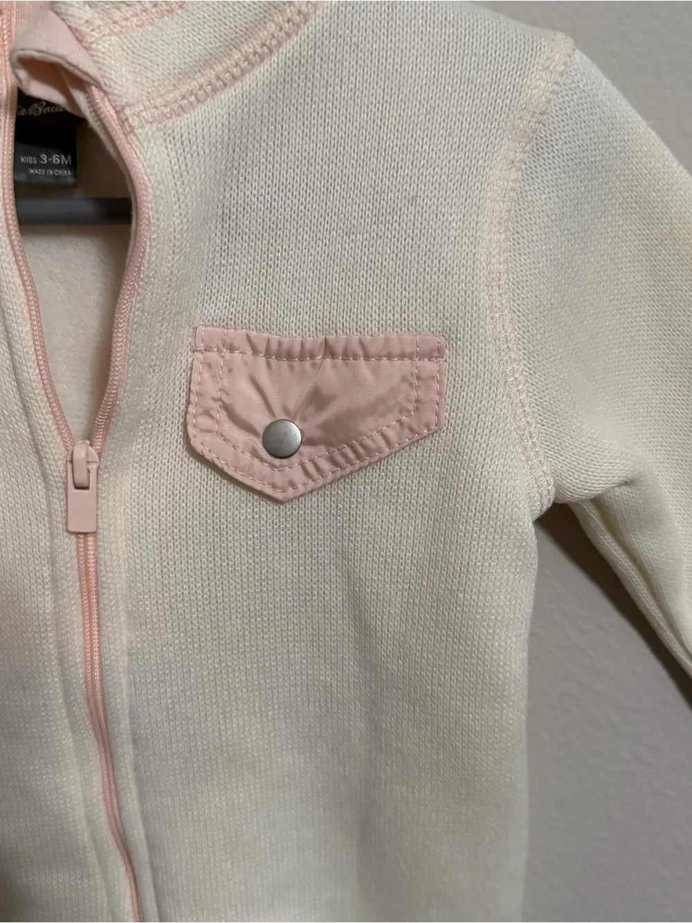 Eddie Bauer Baby Girl Fleece One Piece Pink Cream Zip Up Outfit 3-6M - Picture 2 of 5